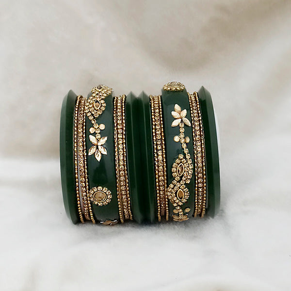 Sejal Green Color Austrian Stone Bangle Set  - 1403759B