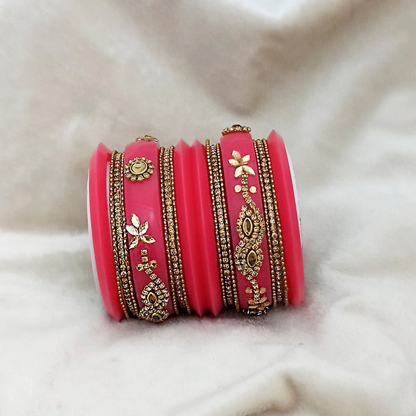 Sejal Pink Color Austrian Stone Bangle Set  - 1403759D