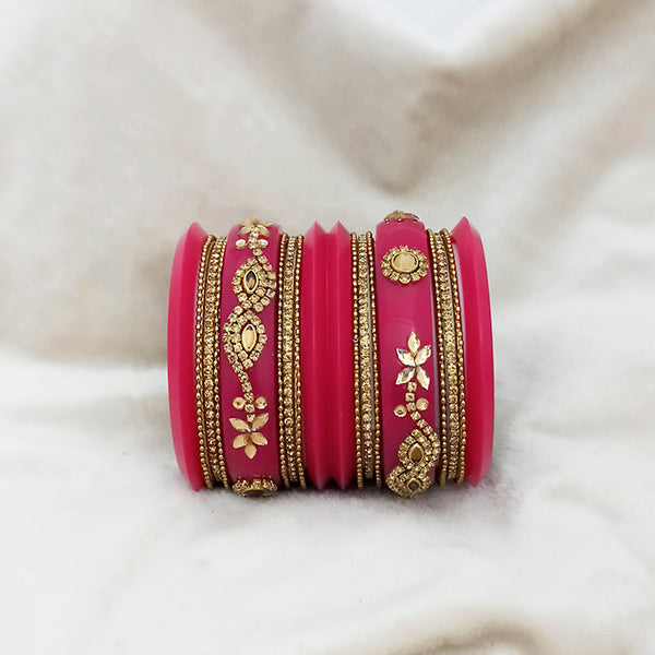 Sejal Pink Color Austrian Stone Bangle Set  - 1403759F