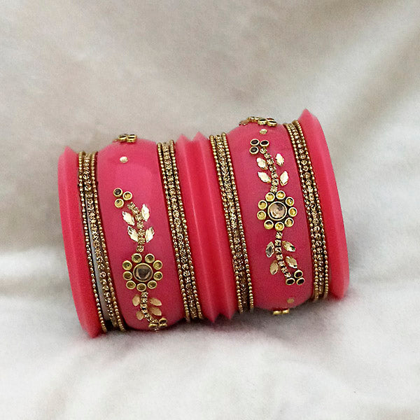 Sejal Pink Color Austrian Stone Bangle Set  - 1403760D