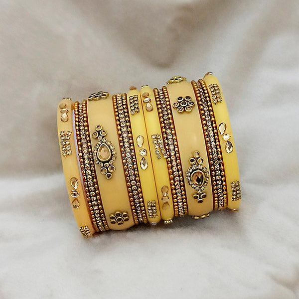 Sejal Yellow Color Austrian Stone Bangle Set  - 1403761J