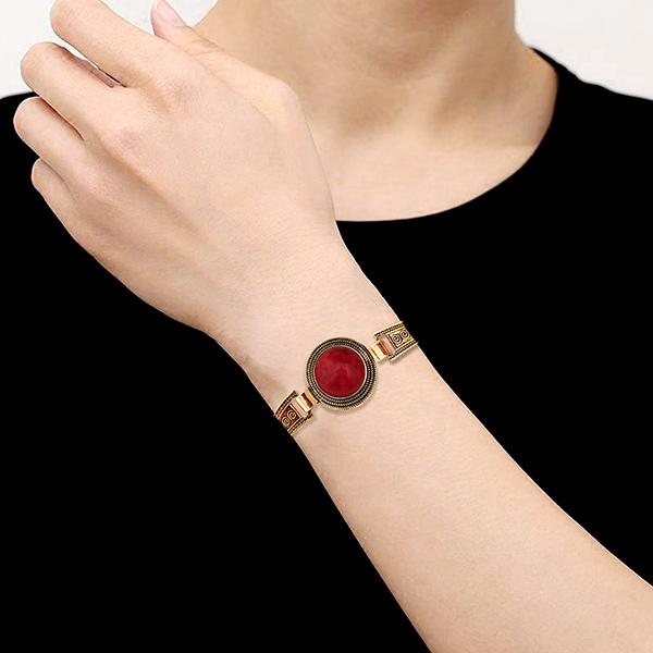 Urthn Maroon Turquoise Stone Gold Plated Bracelet - 1403814C