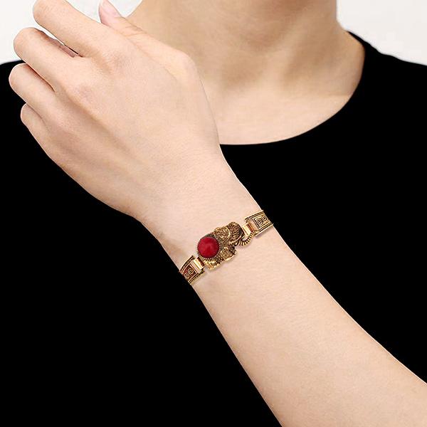 Urthn Gold Plated Elephant Maroon Turquoise Stone Bracelet - 1403818C