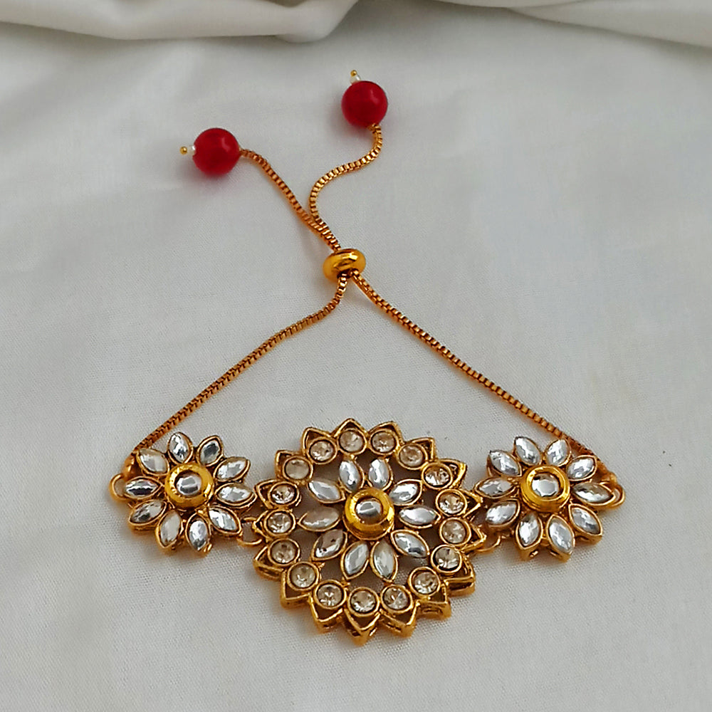 Kriaa Gold Plated Brown Austrian Stone And Kundan Adjustable Bracelet