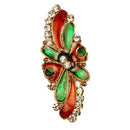 Kriaa Meenakari  Austrian Stone Stone Maroon & Green Saree Pin Brooch - 1500216