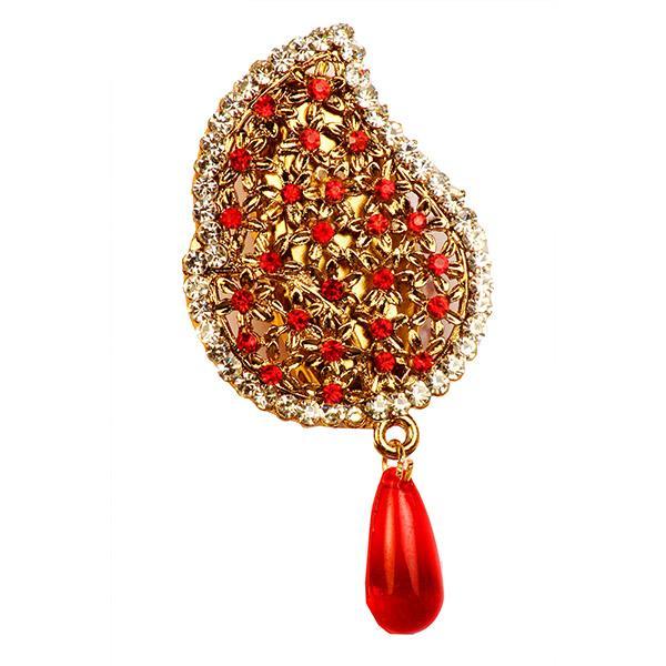 Kriaa Austrian Stone Stone Red Saree Pin Brooch - 1500221