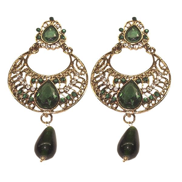 Kriaa Gold Plated Green Stone Dangler Earrings - 1501326