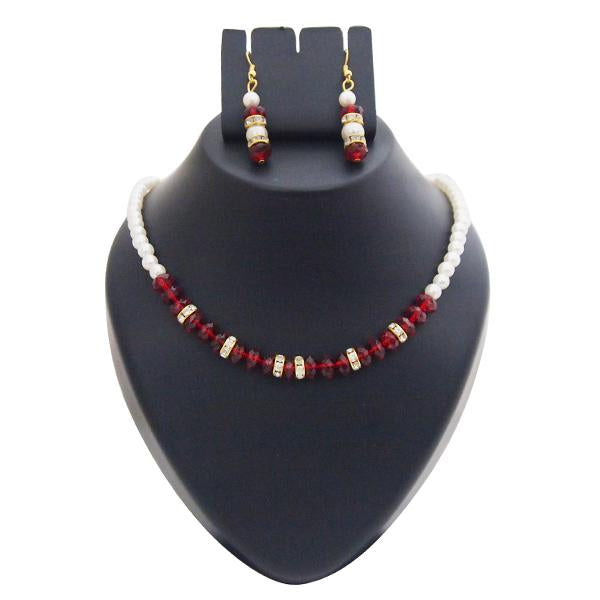 Kriaa Gold Plated White Maroon Pearl Set - 1501420