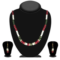 Tip Top Fashions Maroon And Green Pearl Necklace Set - 1501435