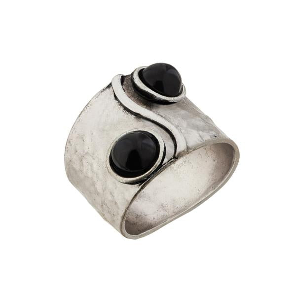 Urthn Black Stone Rhodium Plated Ring - 1501866B_17