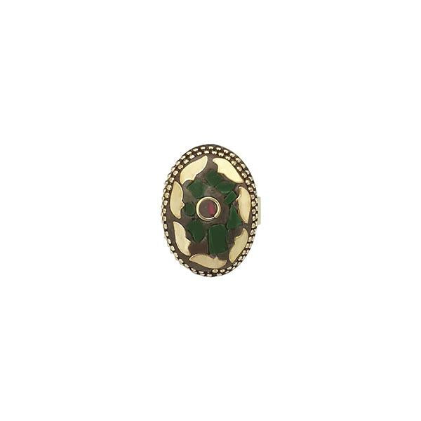 Urthn Green Resin Stone Gold Plated Adjustable Ring - 1501884A