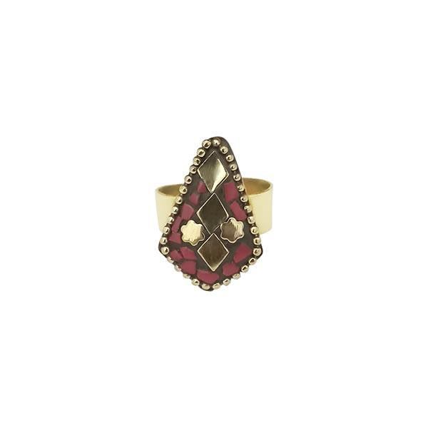 Urthn Maroon Resin Stone Gold Plated Adjustable Ring - 1501889