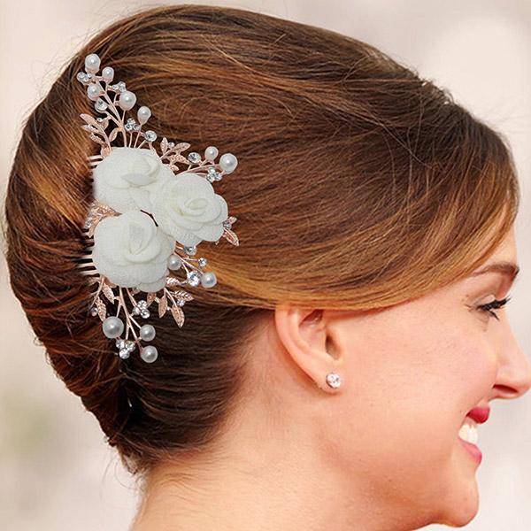 Apurva Pearls Floral Design Pearl Rose Gold Hair Brooch - 1502012B