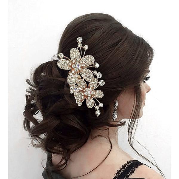 Apurva Pearls White Austrian Stone Gold Plated Floral Hair Brooch - 1502073A