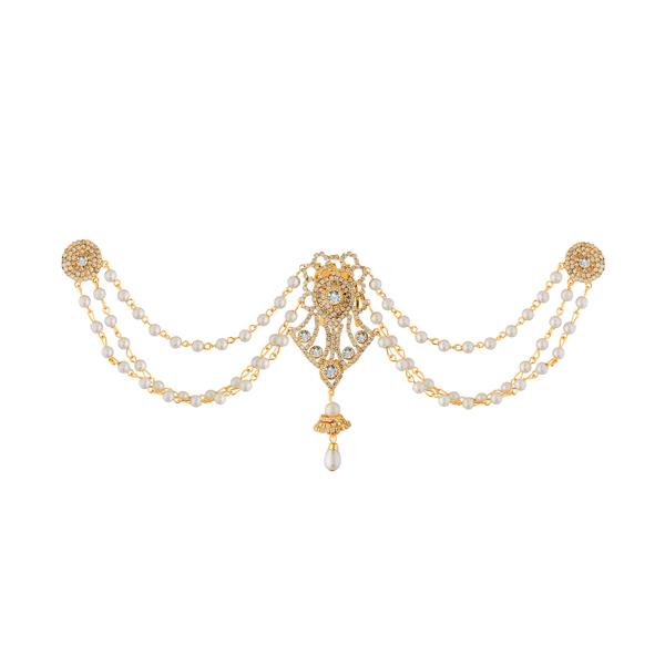 Apurva Pearls White Pearl Stone Gold Plated Hair Brooch - 1502229A