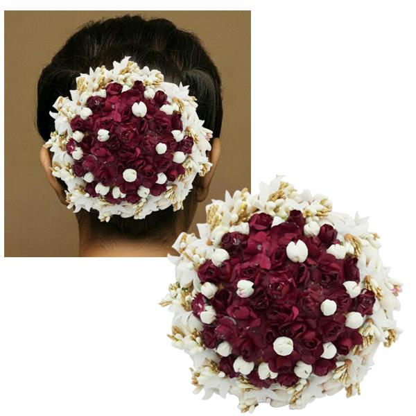 Tip Top Fashions Maroon And White Floral Design Hair Brooch - 1502233B