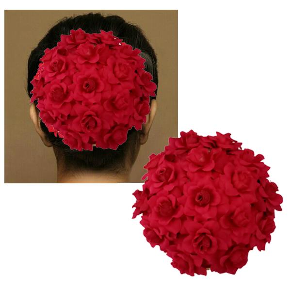 Apurva Pearls Red Floral Hair Brooch - 1502244B
