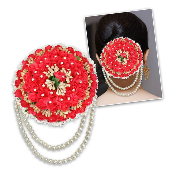 Apurva Pearls Austrian Stone Red Floral Hair Brooch - 1502270