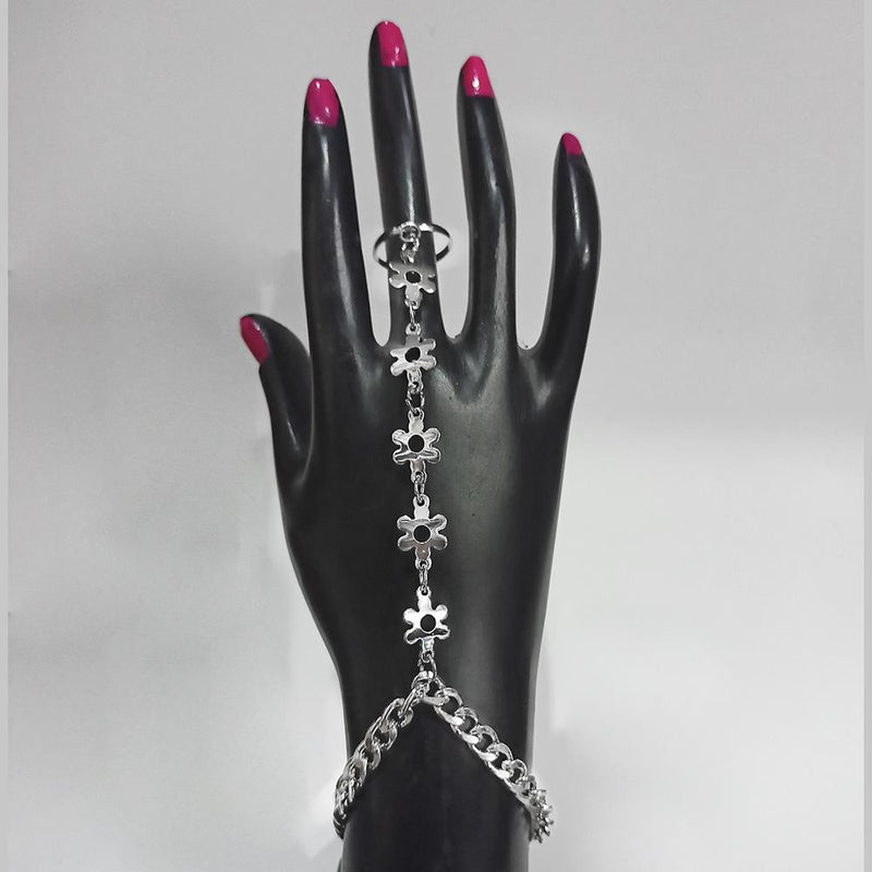Kriaa Silver Plated Floral Shape Hand Harness -1502364A