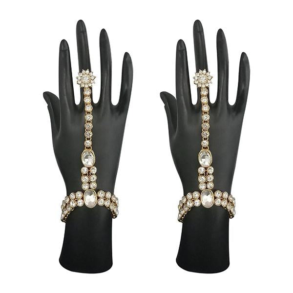 Kriaa White Kundan Austrian Stone Hand Harness - 1502446