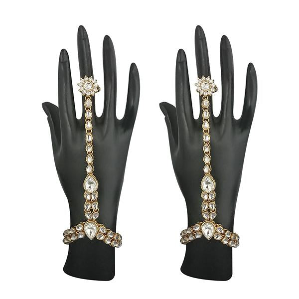 Kriaa White Kundan Austrian Stone Hand Harness - 1502448