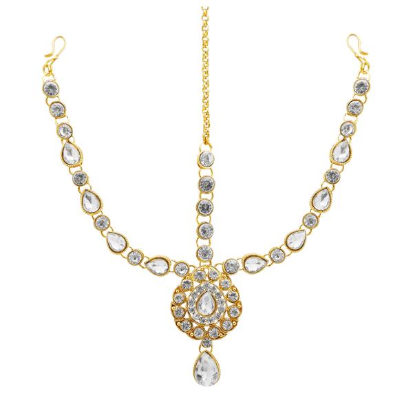 Soha Fashion Gold Plated White Austrian Stone Maang Tikka - 1502510A