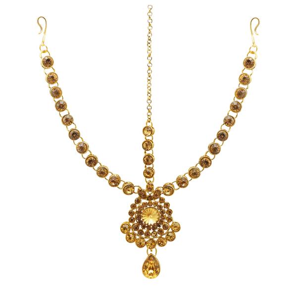Soha Fashion Brown Austrian Stone Gold Plated Maang Tikka - 1502511B