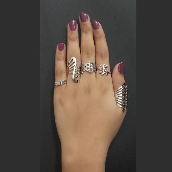 Urthn Adjustable Silver Plated 5 Finger Set - 1502910