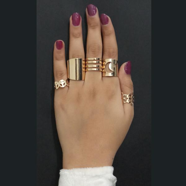 Urthn Adjustable Gold Plated 5 Finger Ring Set - 1502919