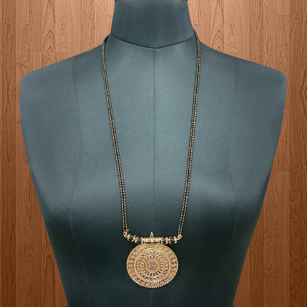 Kriaa Black Beads Gold Plated Mangalsutra - 1503036