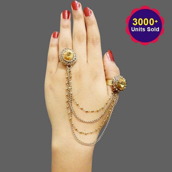 Tip Top Fashions Stone Tassel Chain Double Finger Ring - 1503202C