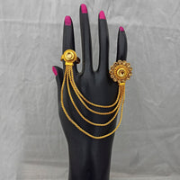 Kriaa Austrian Stone And Pearl Chain Double Finger Ring