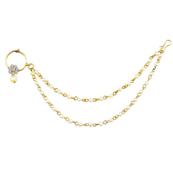 Apurva Pearls  Gold Plated Pearl Chain Nose Ring - 1503503