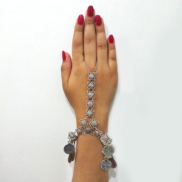 Jeweljunk Oxidised Silver Plated Hand Harness - 1503717