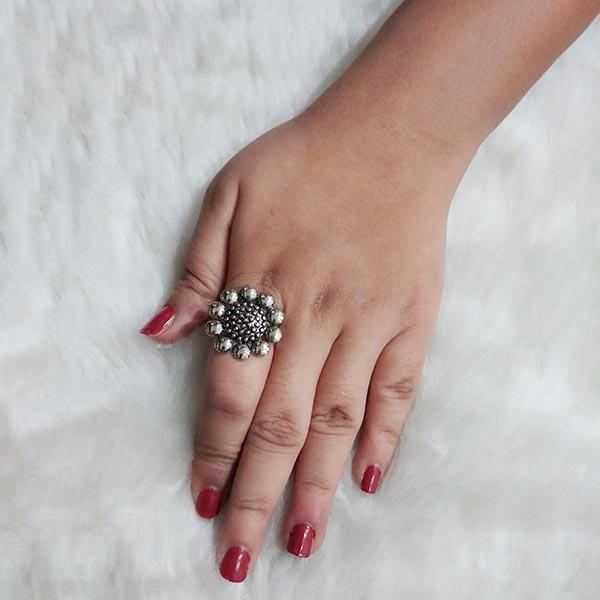 Urthn Rhodium Plated Adjustable Finger Ring - 1504701B