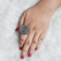 Urthn Rhodium Plated Adjustable Finger Ring - 1504704B