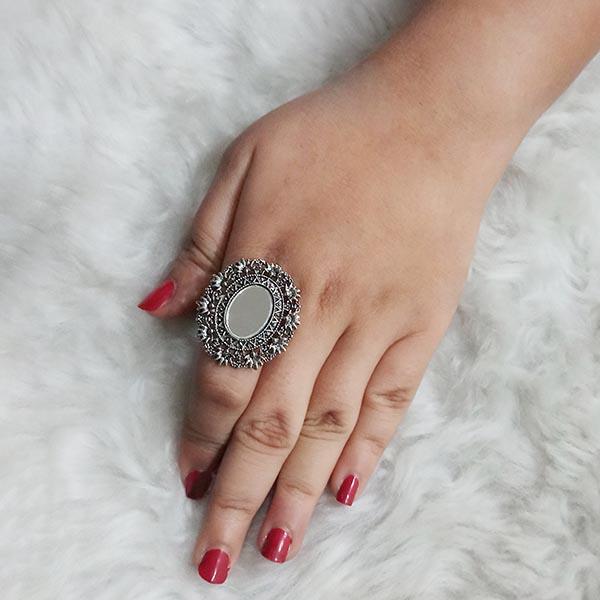Urthn Rhodium Plated Mirror Adjustable Finger Ring - 1504709B