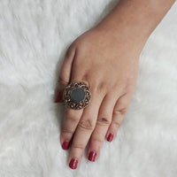 Urthn Antique Gold Plated Mirror Adjustable Finger Ring - 1504713A