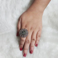 Urthn Rhodium Plated Mirror Adjustabel Finger Ring - 1504713B