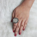 Urthn Rhodium Plated Mirror Adjustable Finger Ring - 1504717B