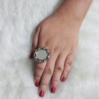 Urthn Rhodium Plated Mirror Adjustable Finger Ring - 1504717B