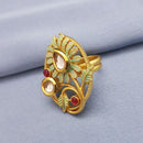 Kriaa Red AD Stone Adjustable Copper Ring - 1504727