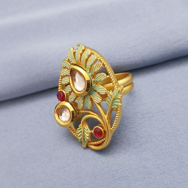Kriaa Red AD Stone Adjustable Copper Ring - 1504727