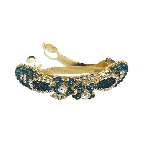 Apurva Pearls Blue Austrian Stone Barrette Hair Clip - 1505230E