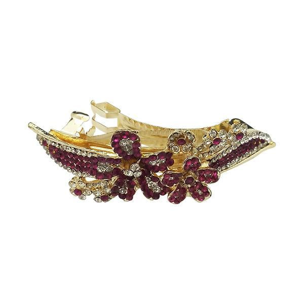 Apurva Pearls Pink Austrian Stone Barrette Hair Clip - 1505231A