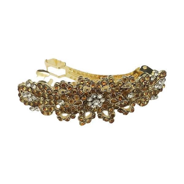 Apurva Pearls Gold Plated Brown Austrian Stone Barrette Hair Clip - 1505233D