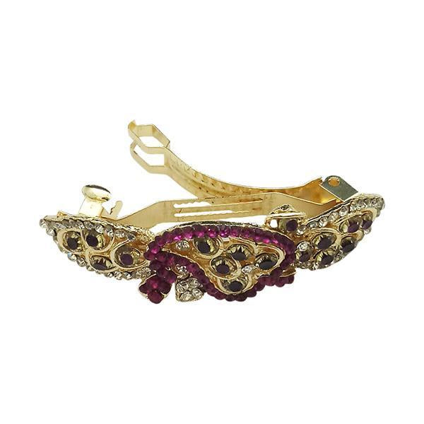 Apurva Pearls Pink Austrian Stone Barrette Hair Clip - 1505235C