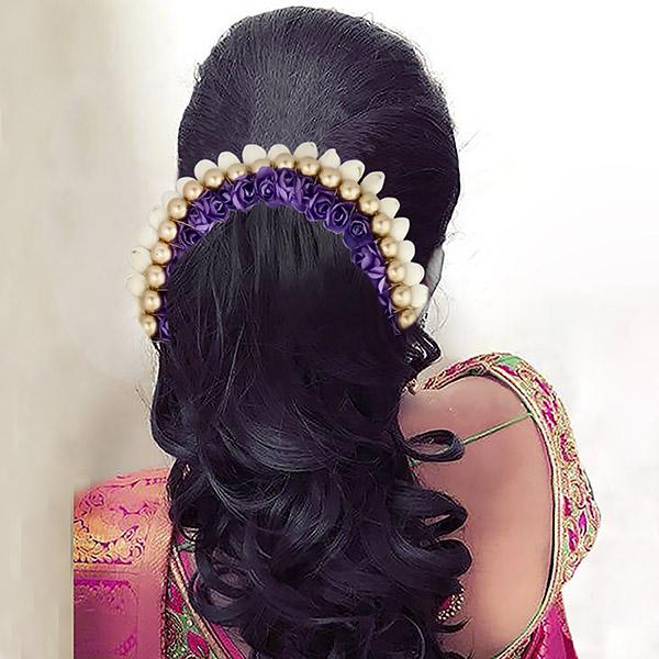Tip Top Fashions White Purple Floral Hair Brooch - 1505307G