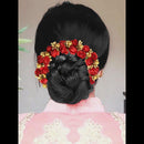 Apurva Pearls Red Floral Hair Brooch - 1505401C