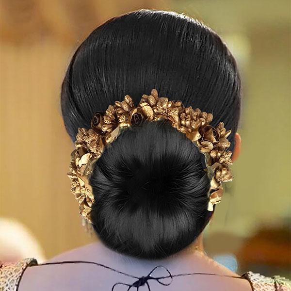Apurva Pearls Gold Floral Hair Brooch - 1505411B